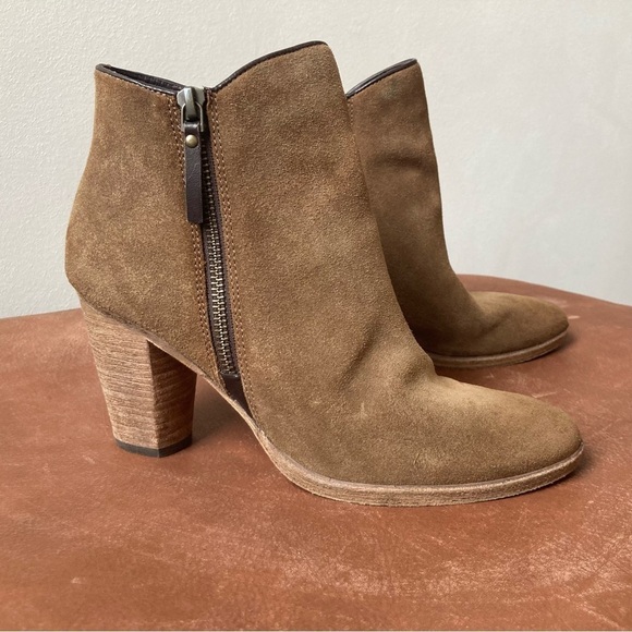 Cole Haan | Hayes Suede Zip Up Leather Heeled Ankle Booties - Picture 1 of 7